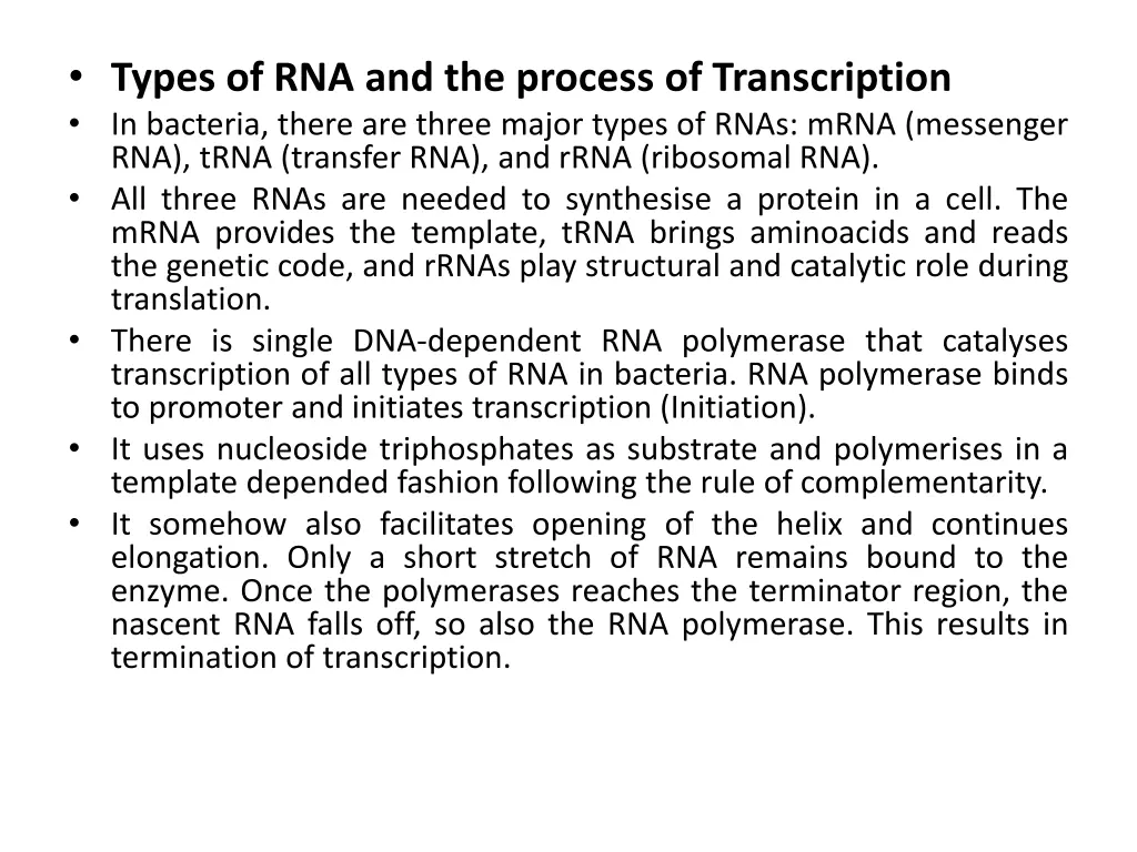 types of rna and the process of transcription