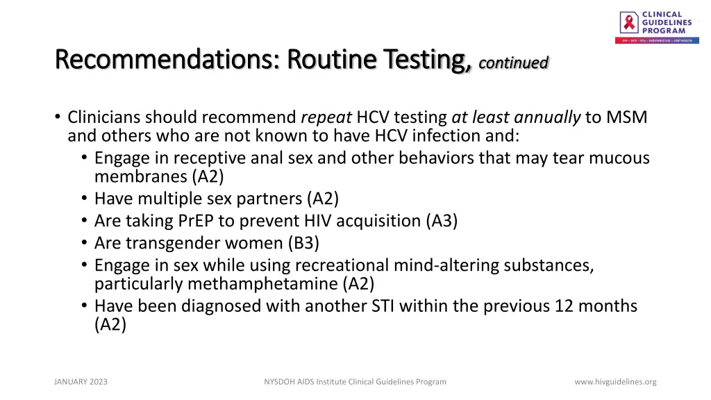 recommendations routine testing recommendations 1