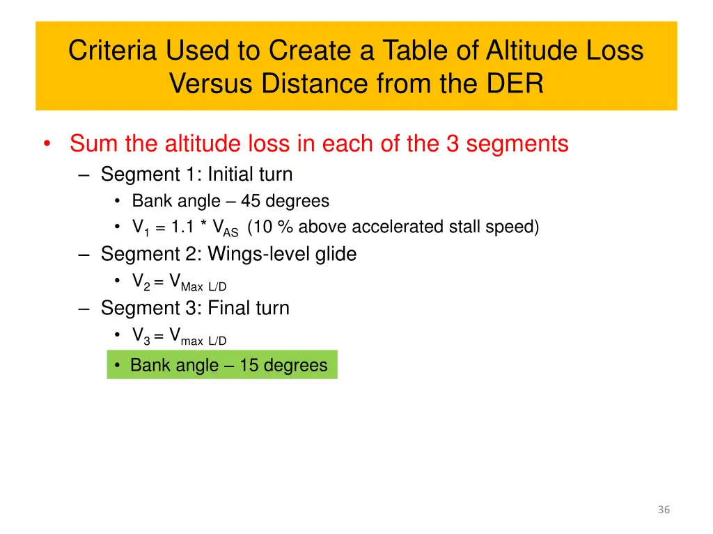 criteria used to create a table of altitude loss