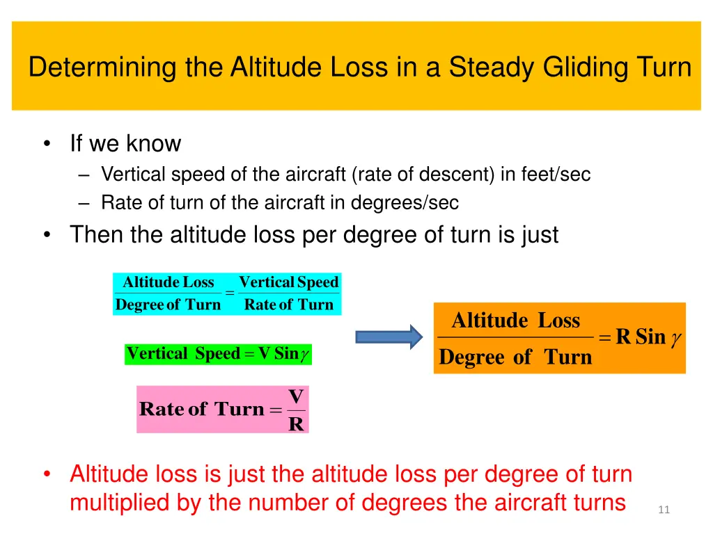 determining the altitude loss in a steady gliding