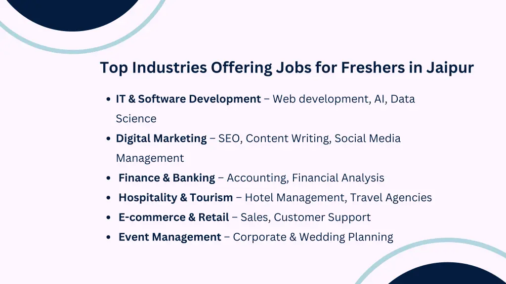 top industries offering jobs for freshers
