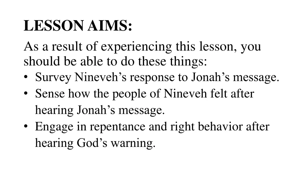 lesson aims as a result of experiencing this