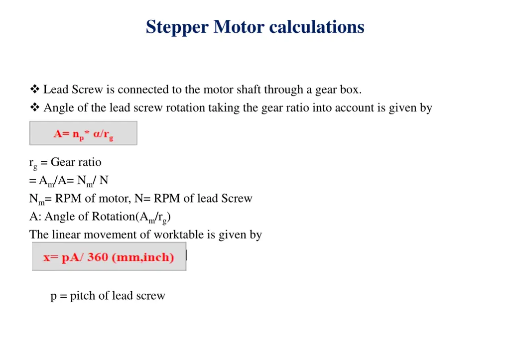 stepper motor calculations