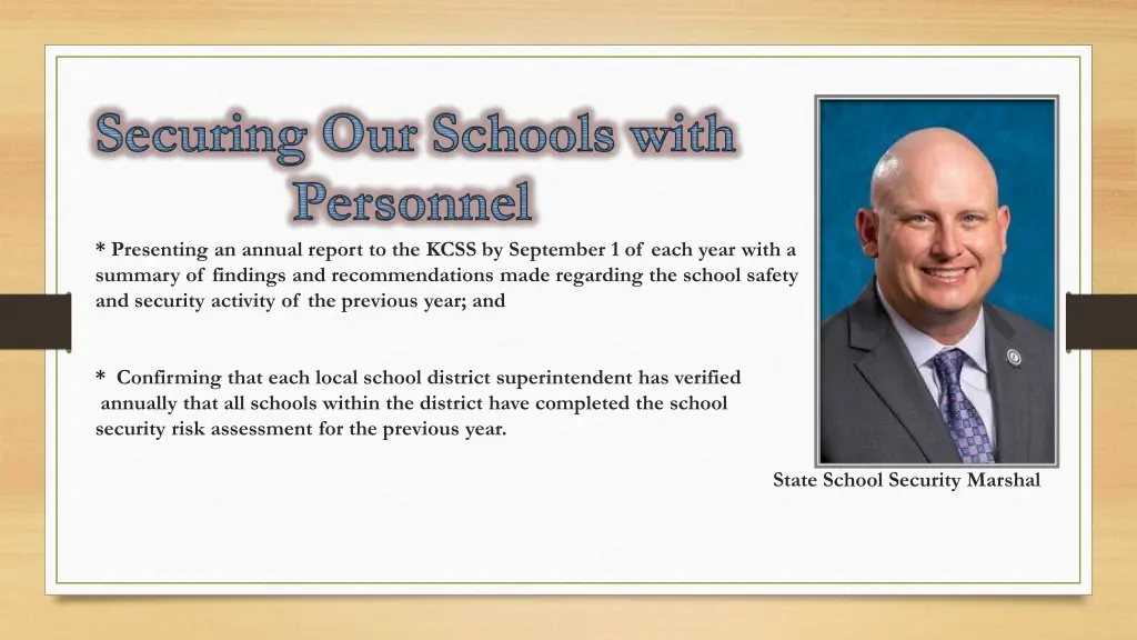 securing our schools with personnel presenting
