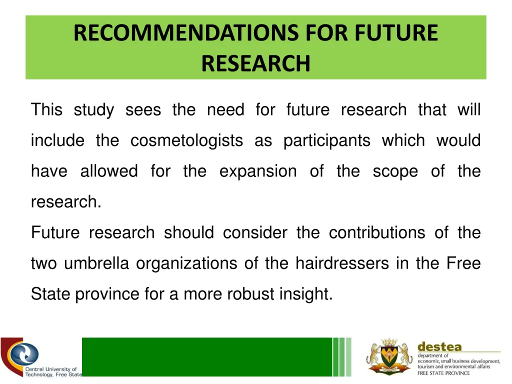recommendations for future research