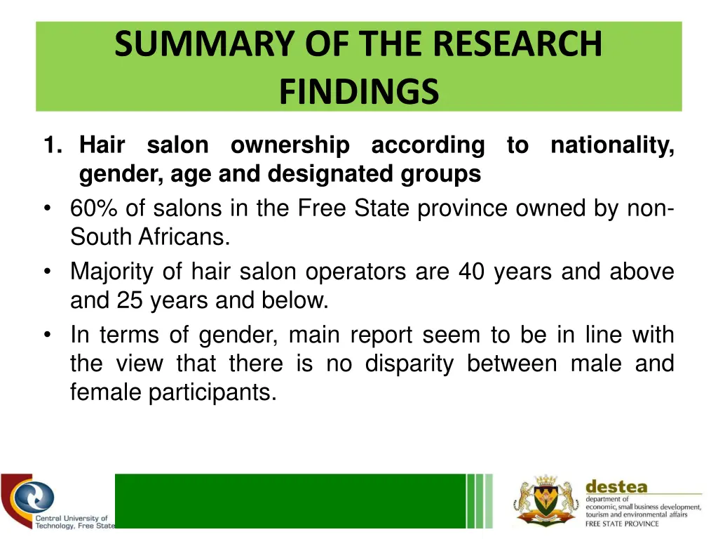 summary of the research findings