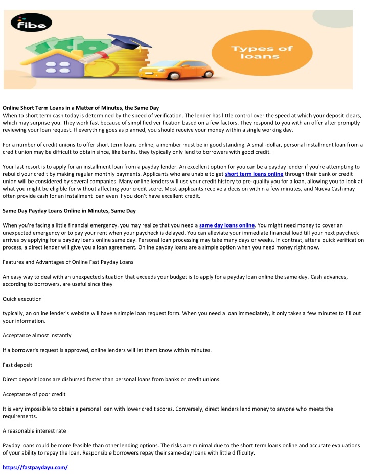 online short term loans in a matter of minutes