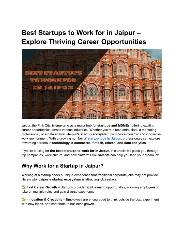 best startups to work for in jaipur explore