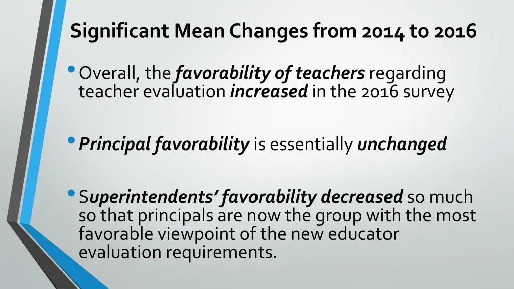 significant mean changes from 2014 to 2016 1