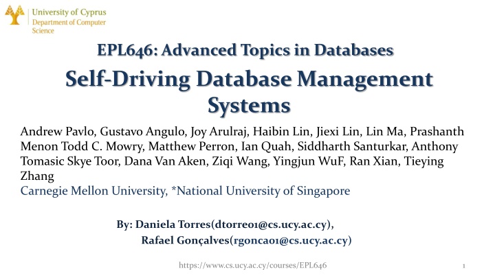 epl646 advanced topics in databases self driving
