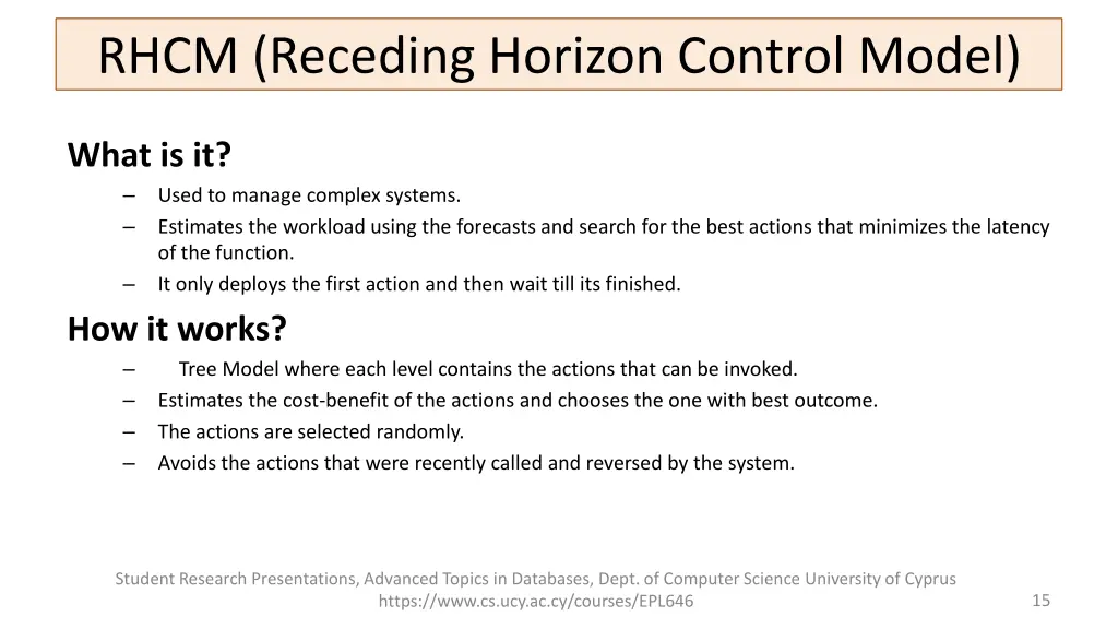 rhcm receding horizon control model