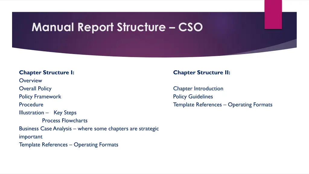 manual report structure cso