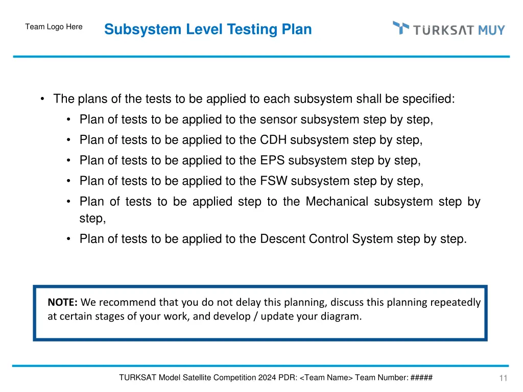 subsystem level testing plan