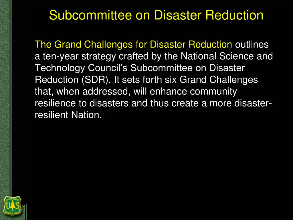 subcommittee on disaster reduction