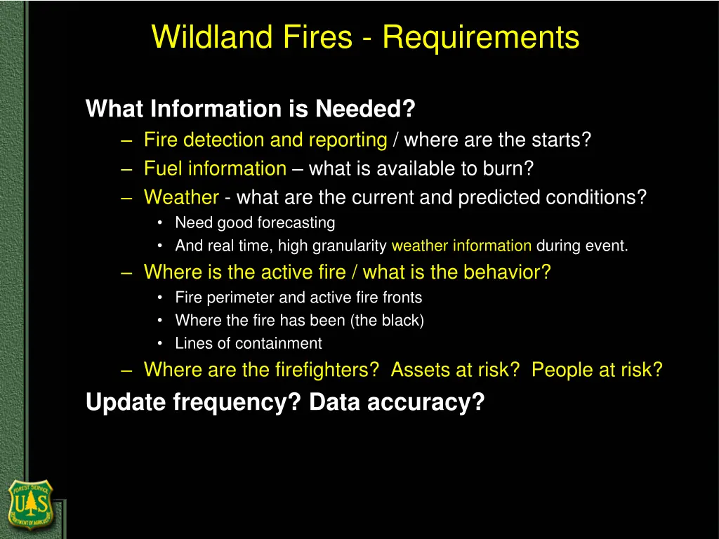 wildland fires requirements