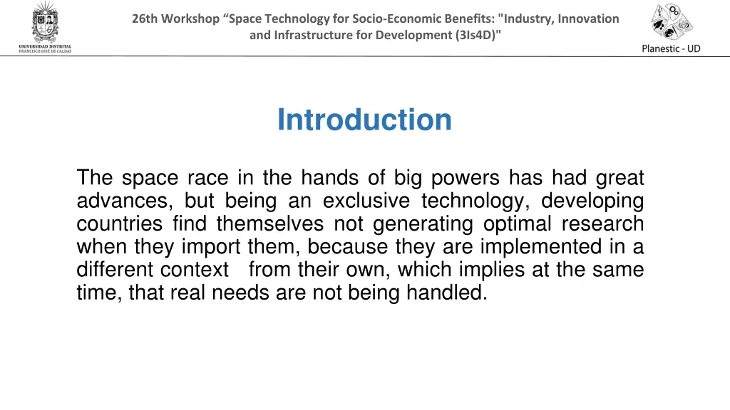 26th workshop space technology for socio economic 2