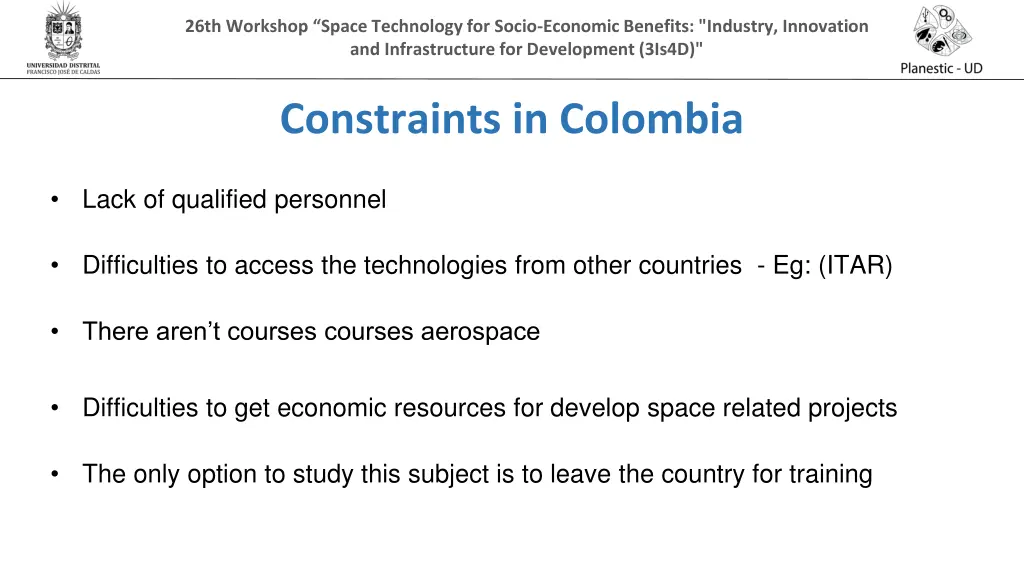 26th workshop space technology for socio economic 3