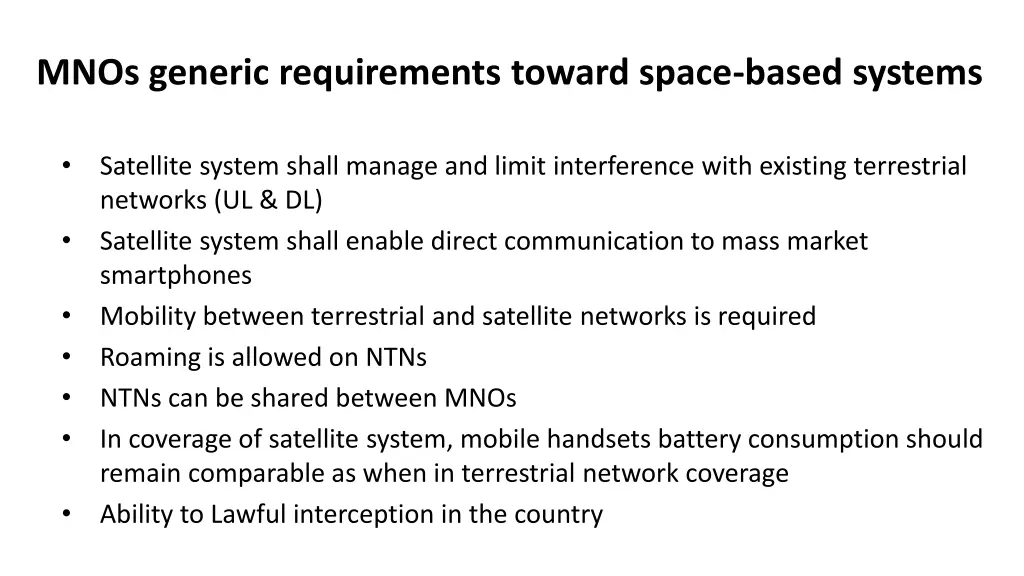 mnos generic requirements toward space based