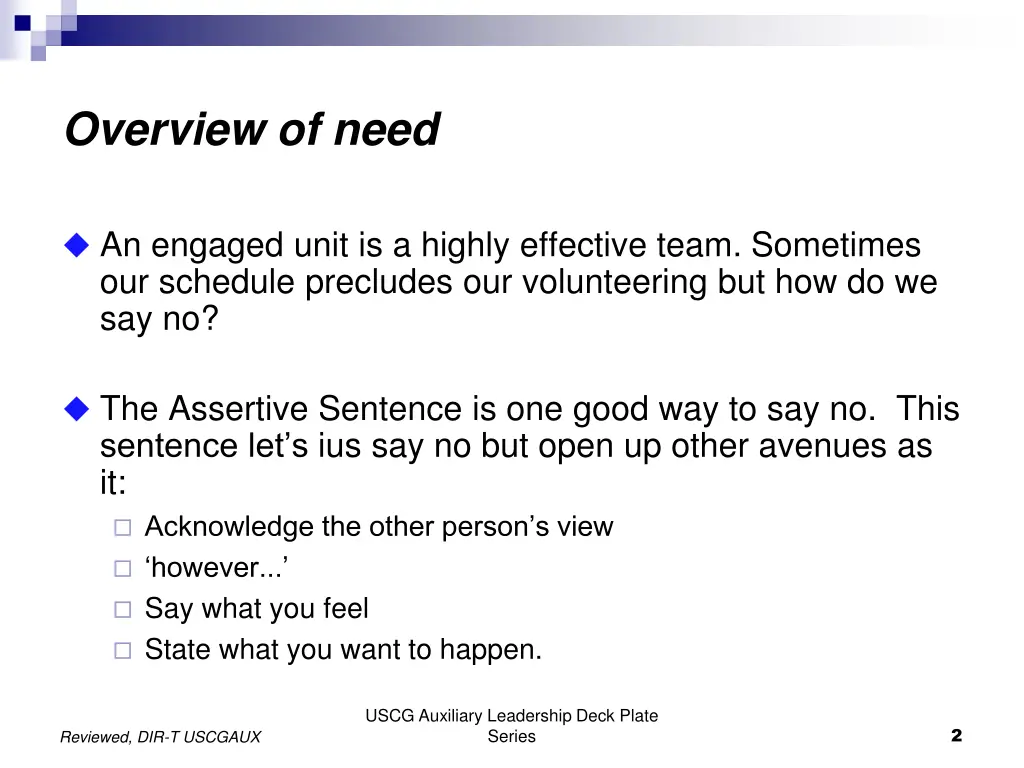 overview of need