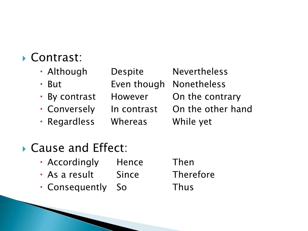 contrast although but by contrast conversely