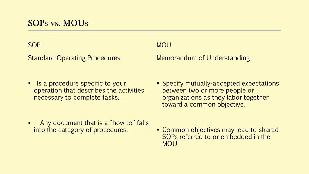 sops vs mous