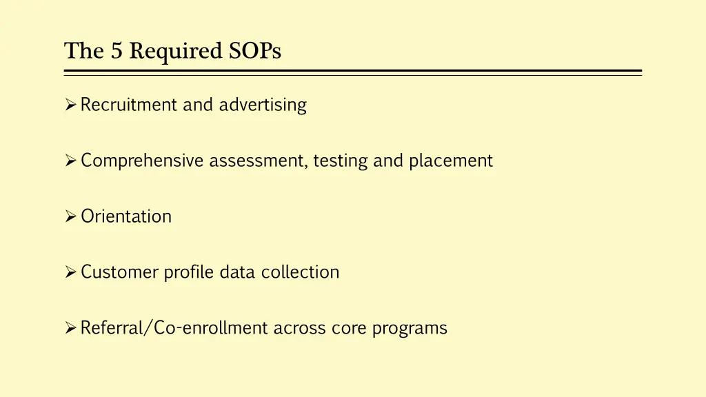 the 5 required sops