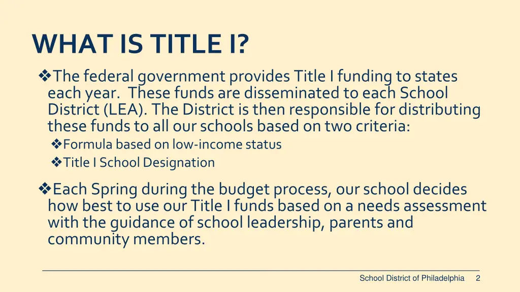 what is title i the federal government provides