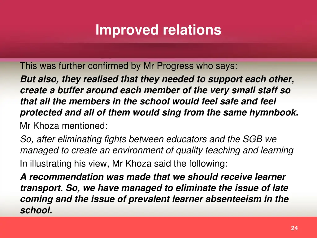 improved relations