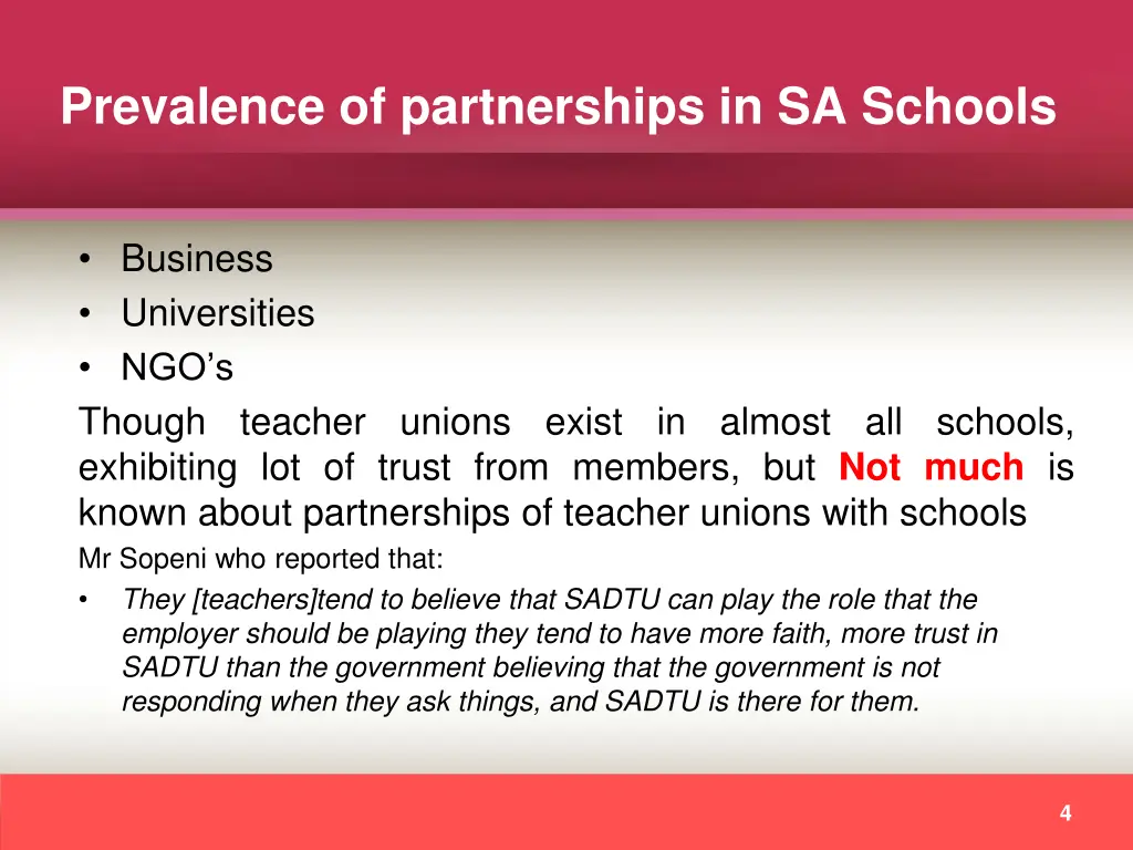 prevalence of partnerships in sa schools