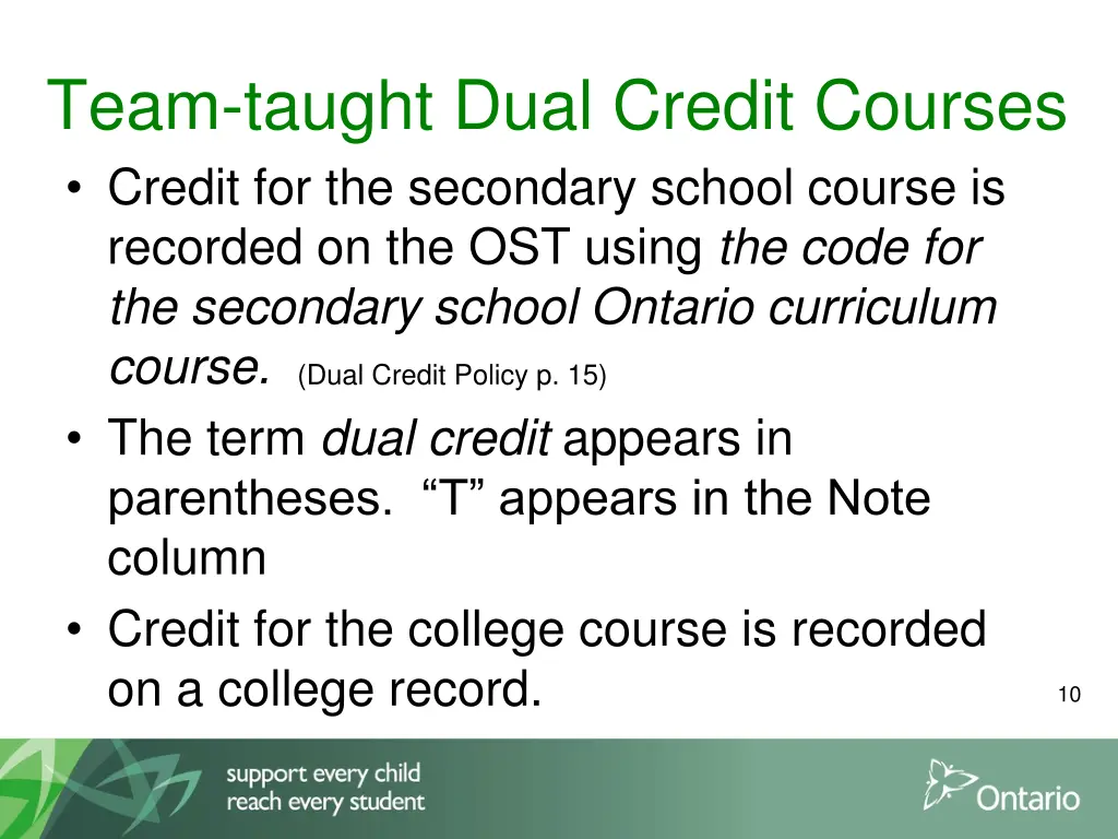 team taught dual credit courses credit