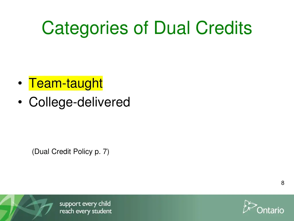categories of dual credits
