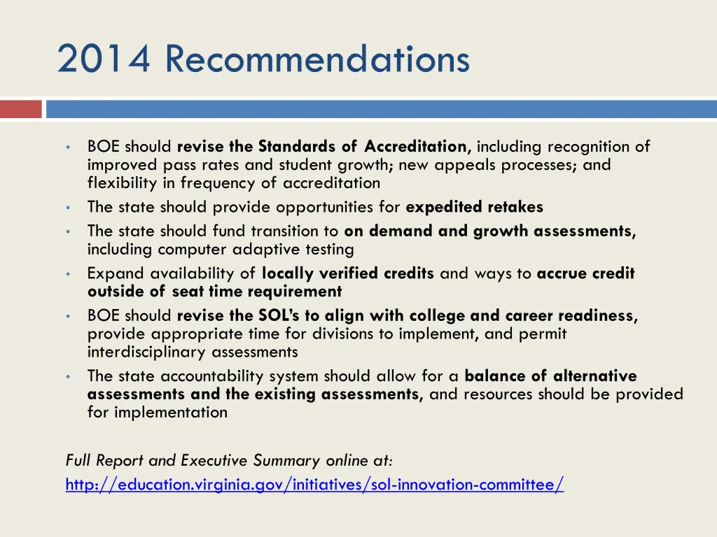 2014 recommendations