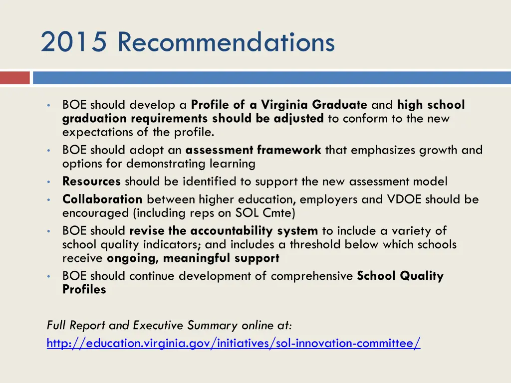 2015 recommendations
