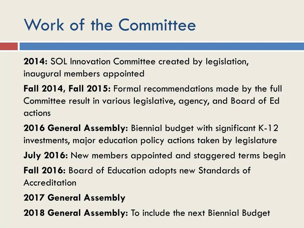work of the committee