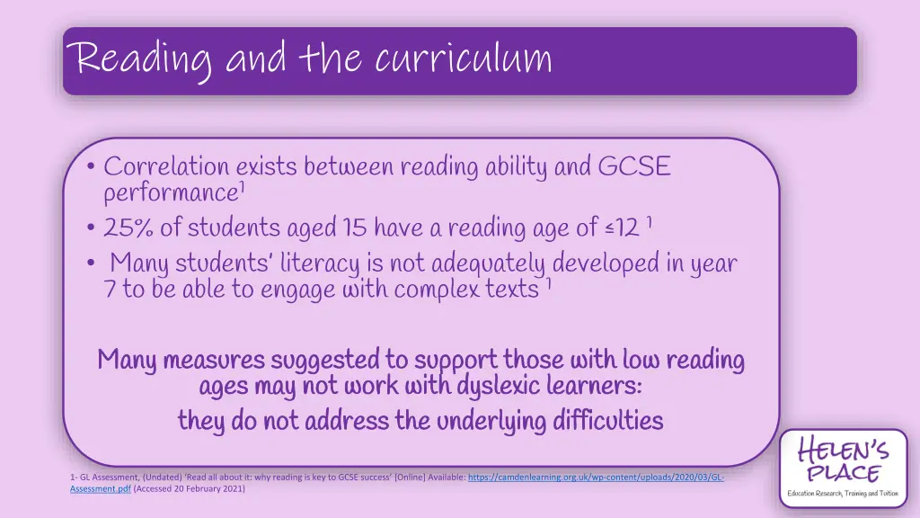reading and the curriculum