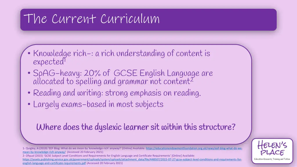 the current curriculum