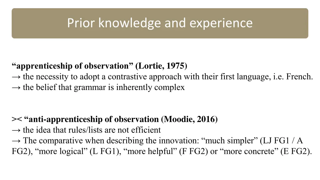 prior knowledge and experience