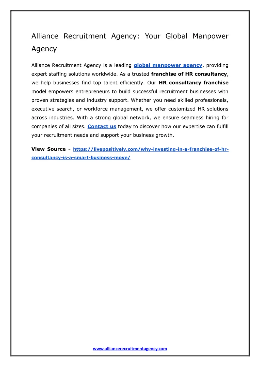 alliance recruitment agency your global manpower