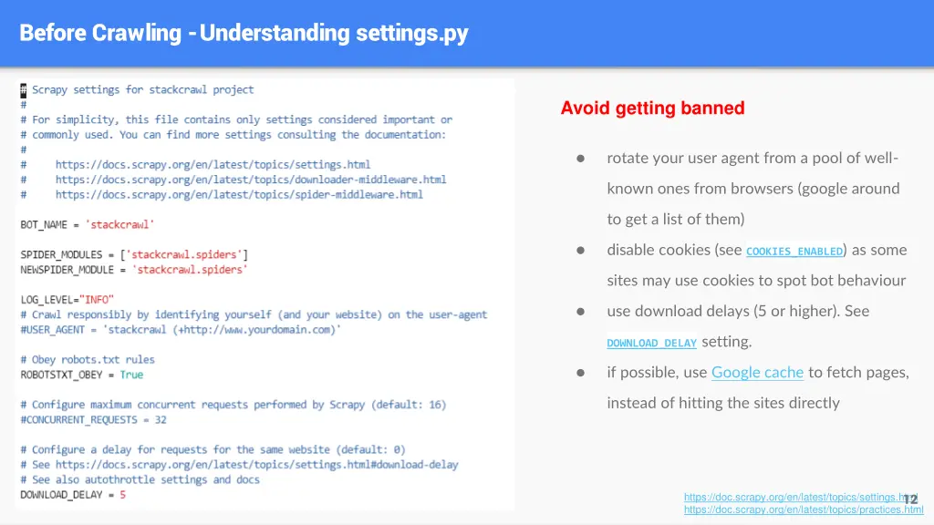 before crawling understanding settings py