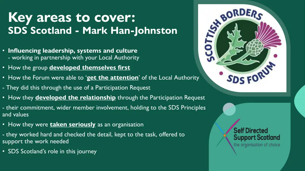 key areas to cover sds scotland mark han johnston