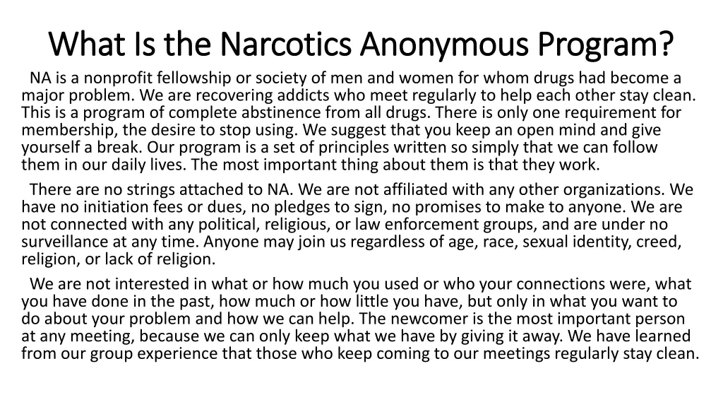 what is the narcotics anonymous program what