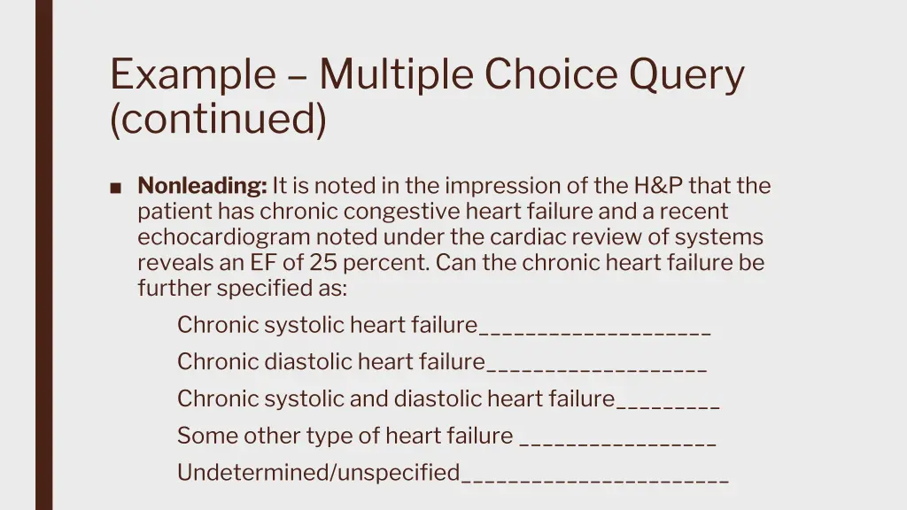 example multiple choice query continued