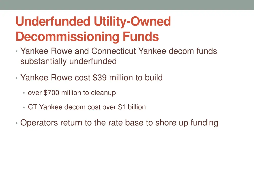 underfunded utility owned decommissioning funds