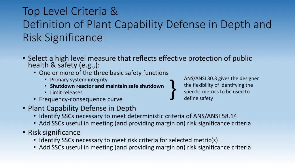 top level criteria definition of plant capability