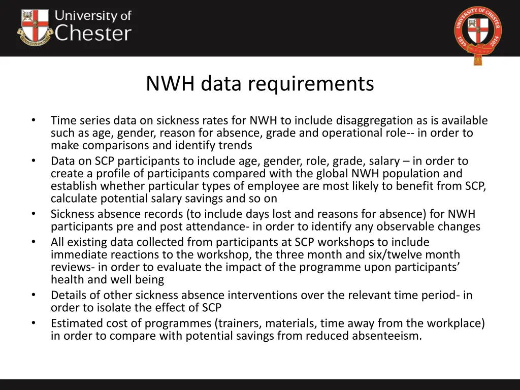 nwh data requirements