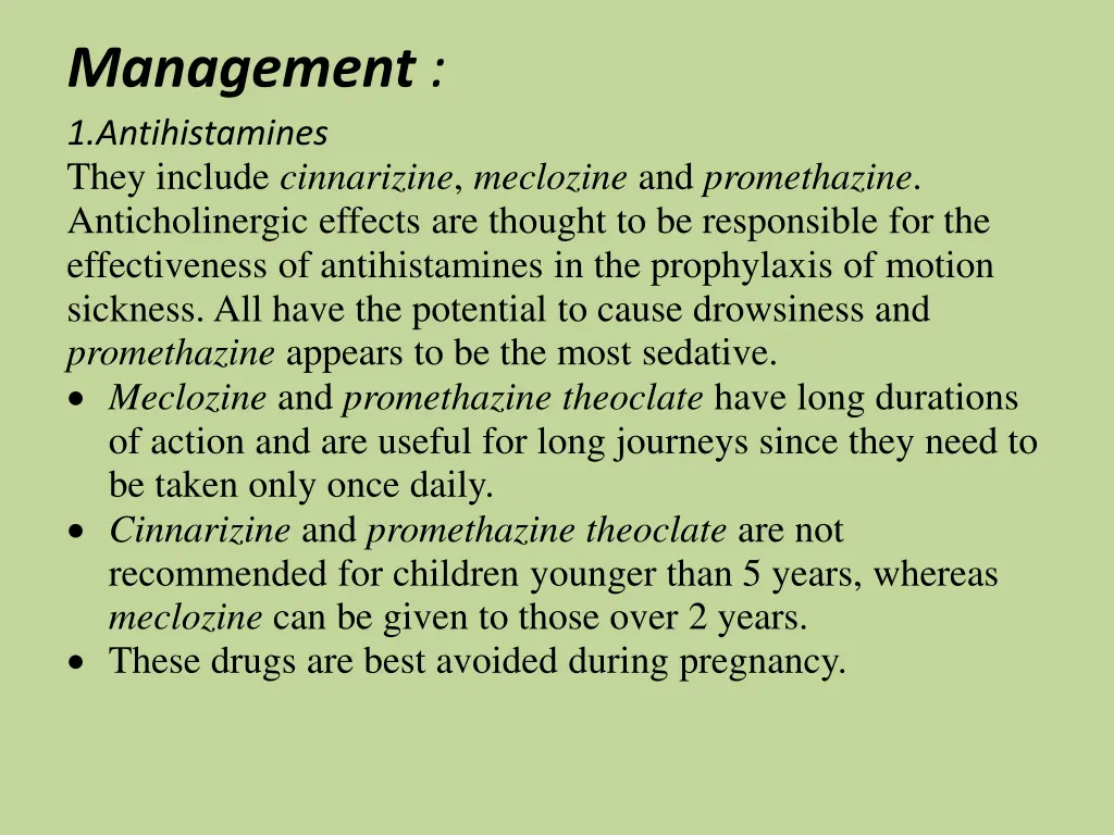 management 1 antihistamines they include