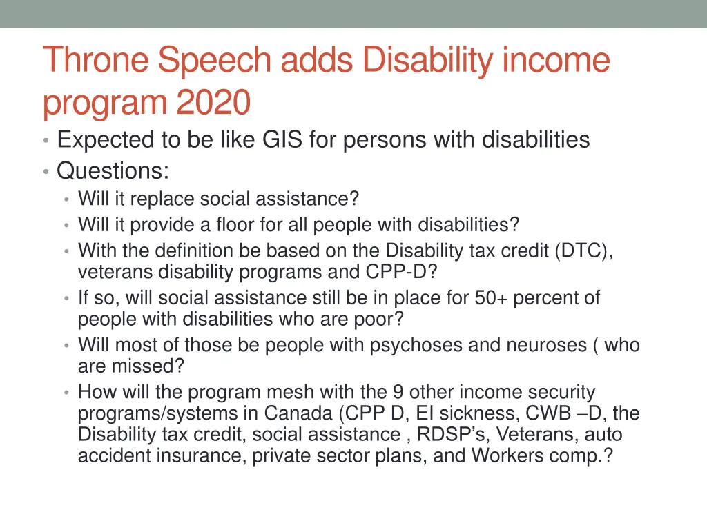 throne speech adds disability income program 2020
