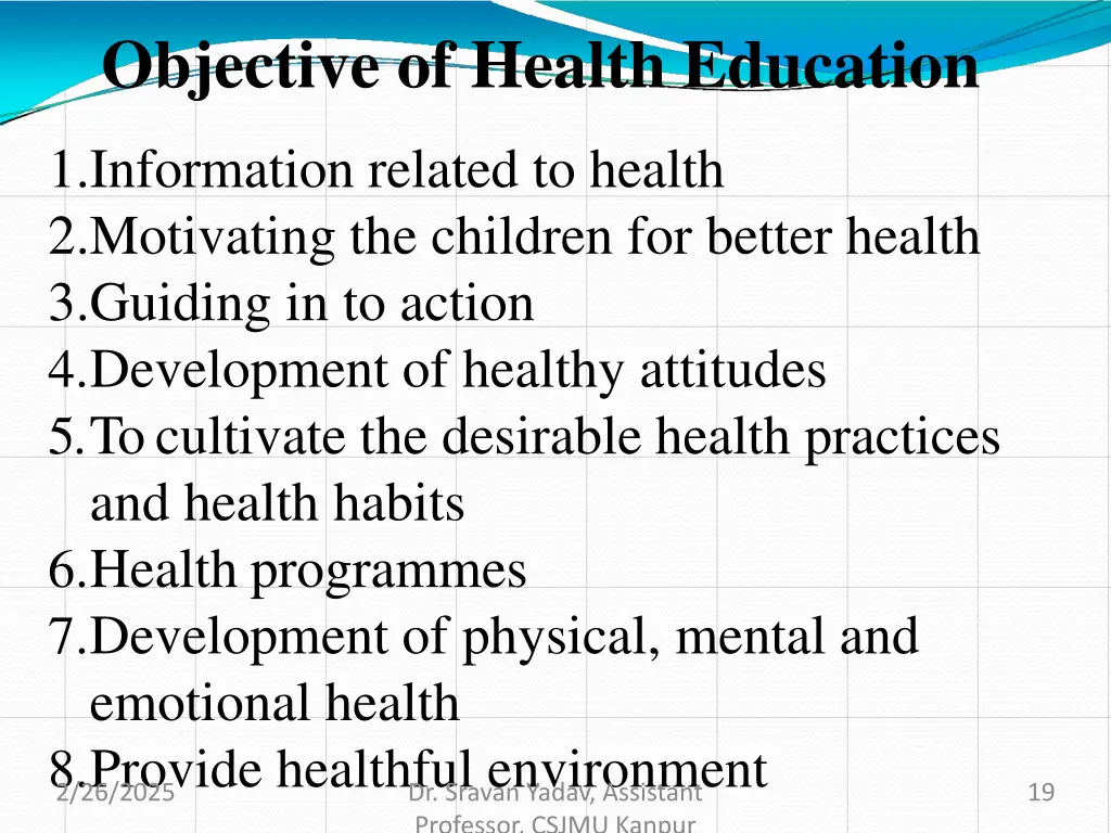 objective of health education