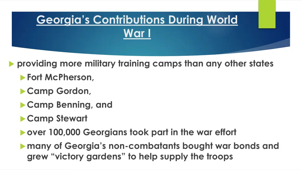 georgia s contributions during world war i