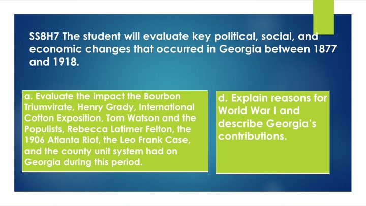 ss8h7 the student will evaluate key political